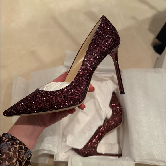 Jimmy Choo Wine Size 7B Very Gently Worn Beautiful Sparkly Heels - Picture 5 of 9
